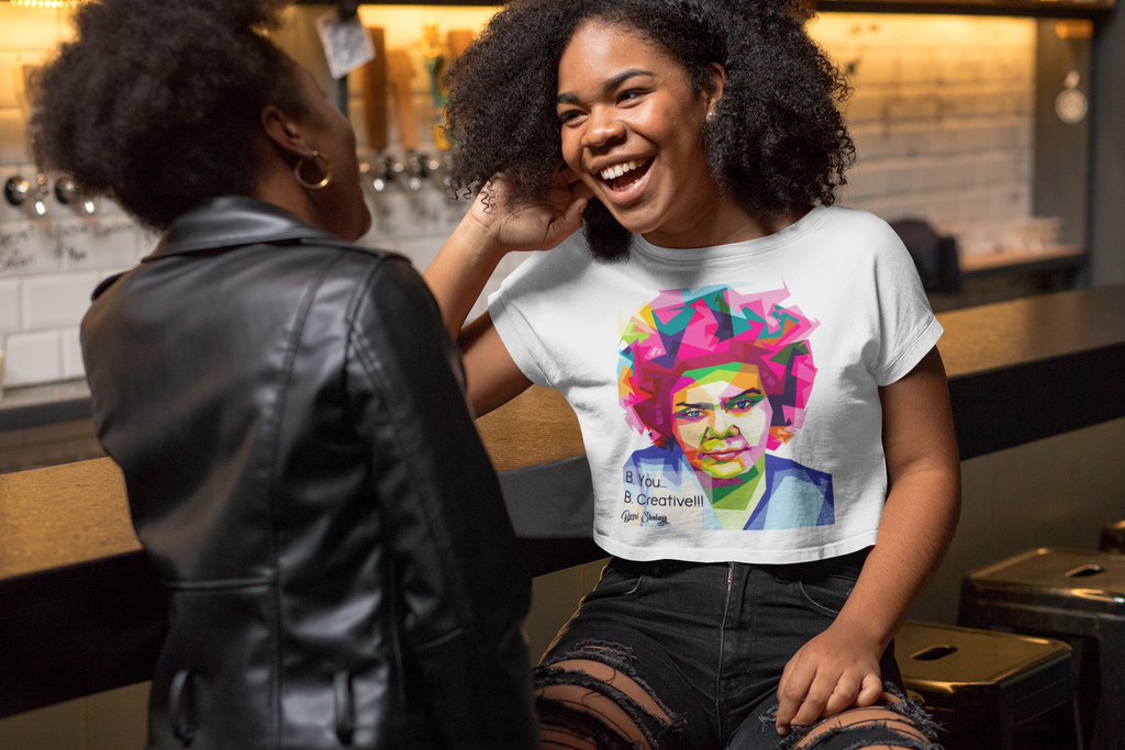 Berri Shabazz Graphic Tee — Colorful Afro Pop Portrait with “Be You. Be Creative!” Slogan