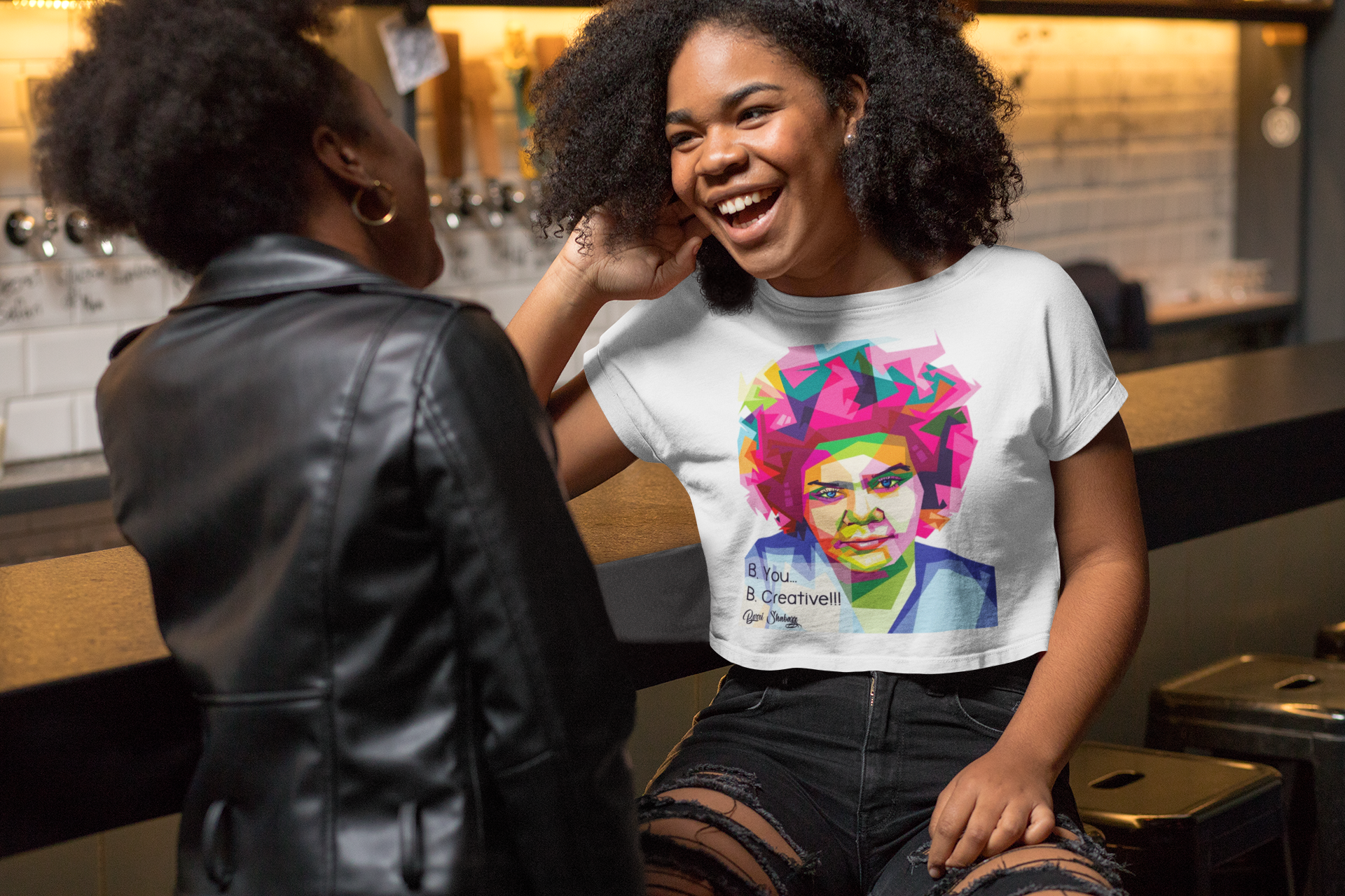 Berri Shabazz Graphic Tee — Colorful Afro Pop Portrait with “Be You. Be Creative!” Slogan