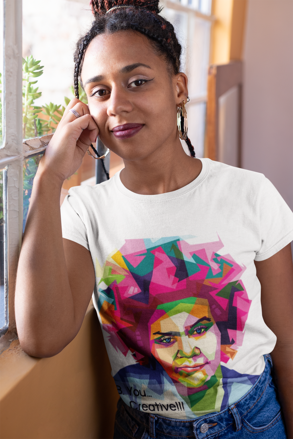 Berri Shabazz Graphic Tee — Colorful Afro Pop Portrait with “Be You. Be Creative!” Slogan