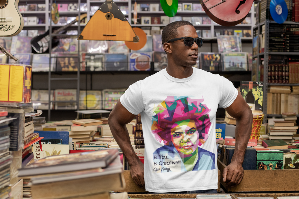 Berri Shabazz Graphic Tee — Colorful Afro Pop Portrait with “Be You. Be Creative!” Slogan