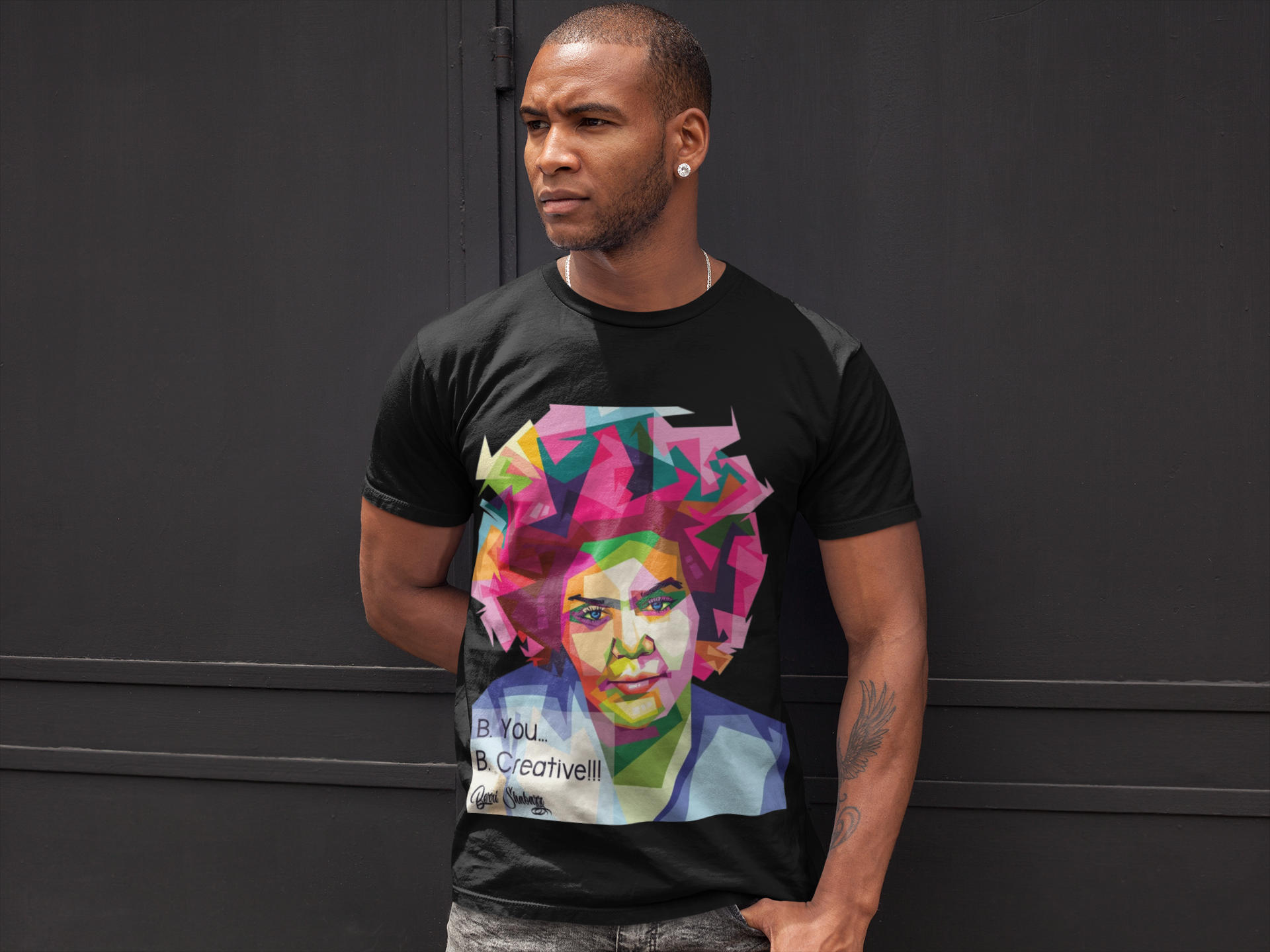 Berri Shabazz Graphic Tee — Colorful Afro Pop Portrait with “Be You. Be Creative!” Slogan