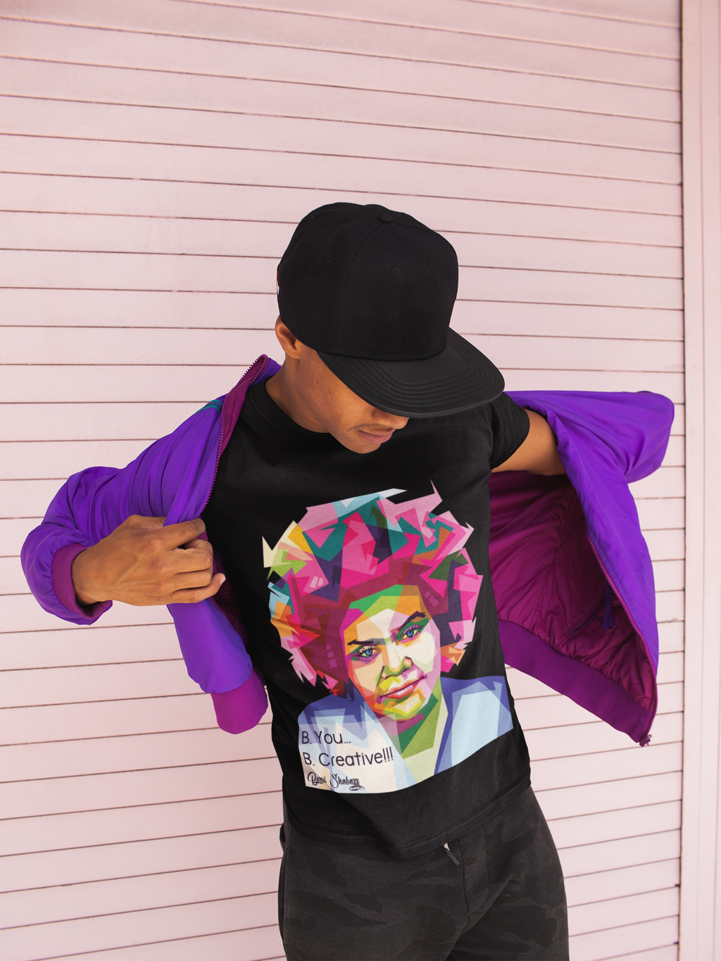 Berri Shabazz Graphic Tee — Colorful Afro Pop Portrait with “Be You. Be Creative!” Slogan