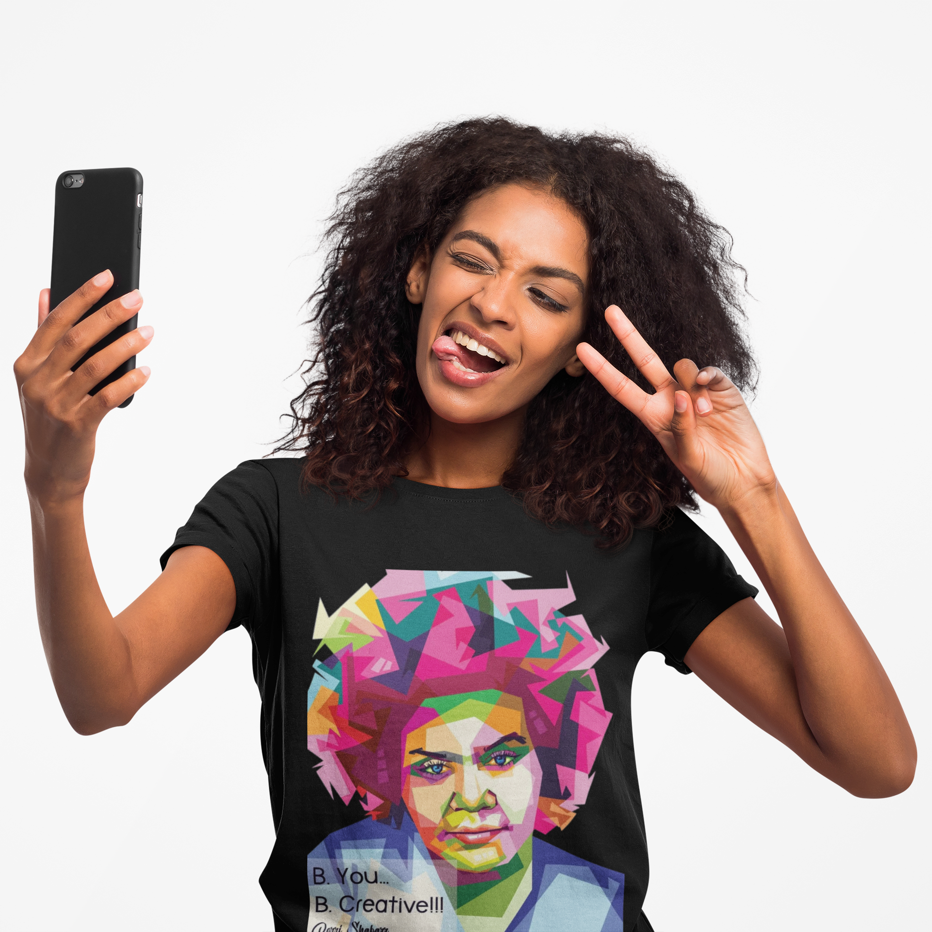 Berri Shabazz Graphic Tee — Colorful Afro Pop Portrait with “Be You. Be Creative!” Slogan